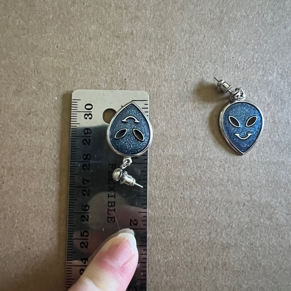 Quirky Blue Alien Earrings with Silver Accents
